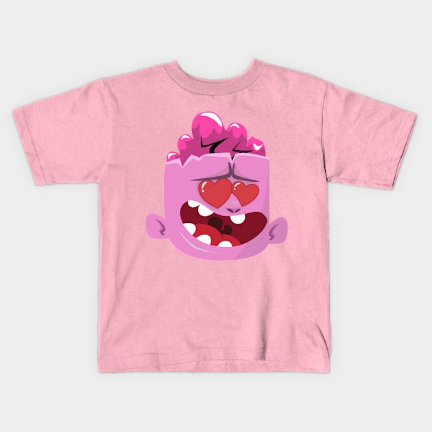 Cute pink brain monster with heart eye Kids T-Shirt by chrstdnl